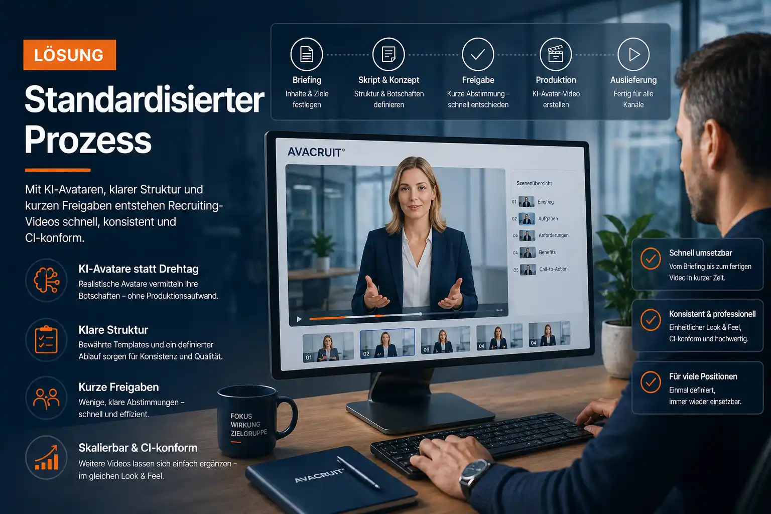 Lösung: Standardisierter Prozess mit KI-Avatar und kurzen Freigaben