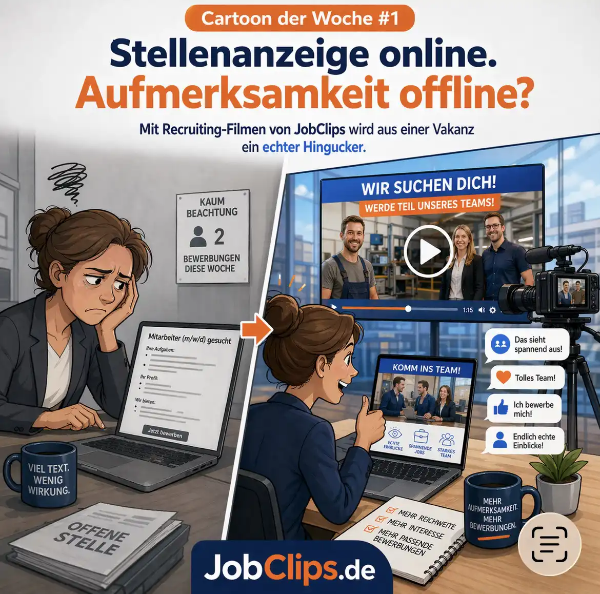 Cartoon der Woche: Stellenanzeige online. Aufmerksamkeit offline?