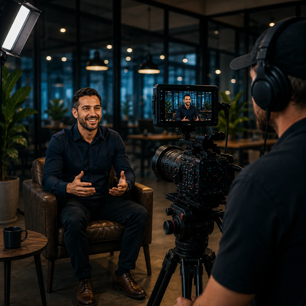 Professionelle Interviewsituation bei der Produktion eines Recruiting-Films