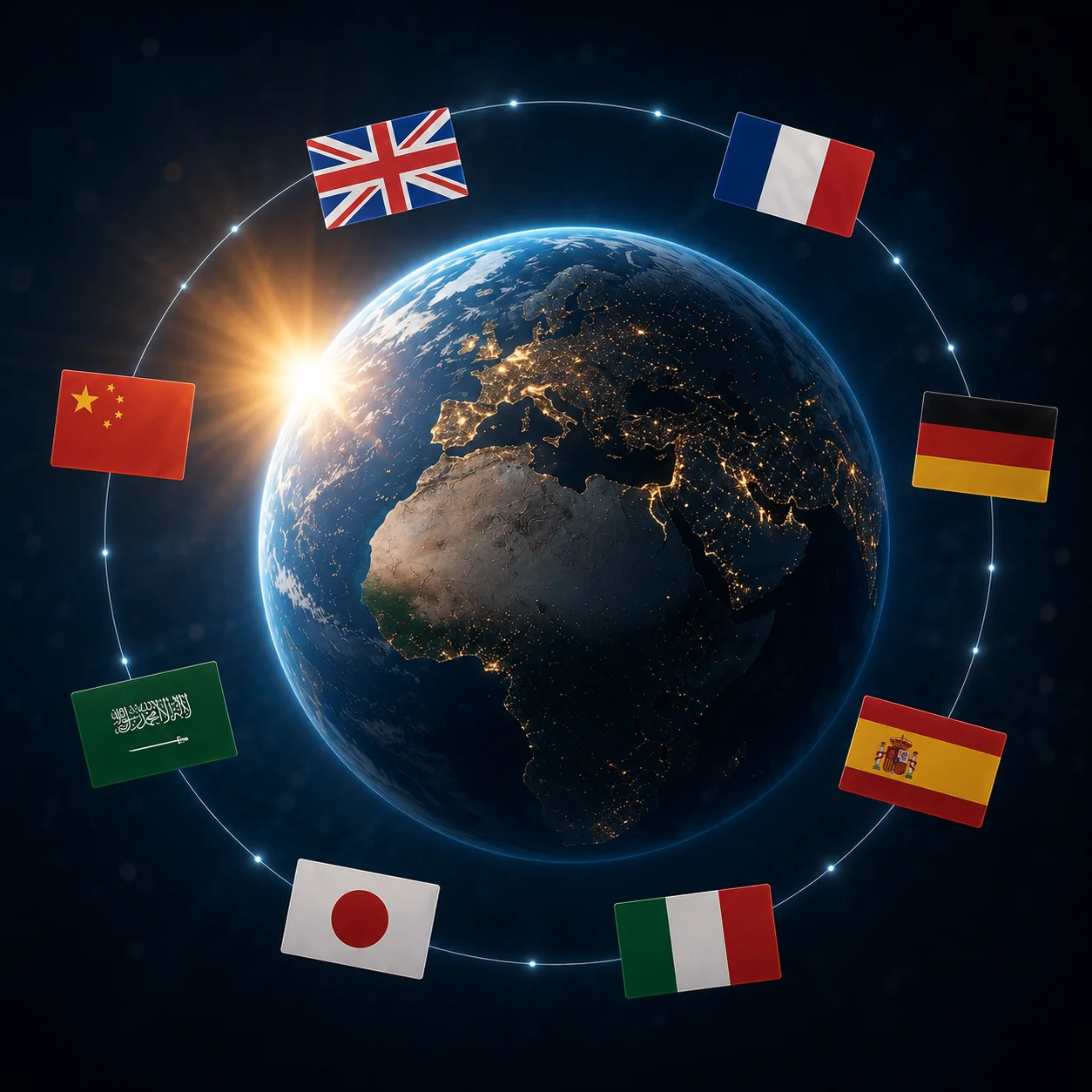 Weltkugel mit internationalen Flaggen als Symbol für mehrsprachige Videoinhalte